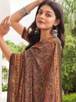 Chocolate Brown Crepe Silk Digital Print Saree